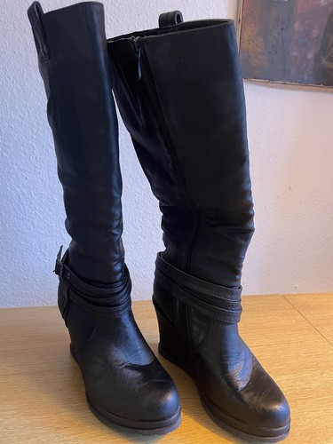 Schwarze hohe leder stiefel - hohe,